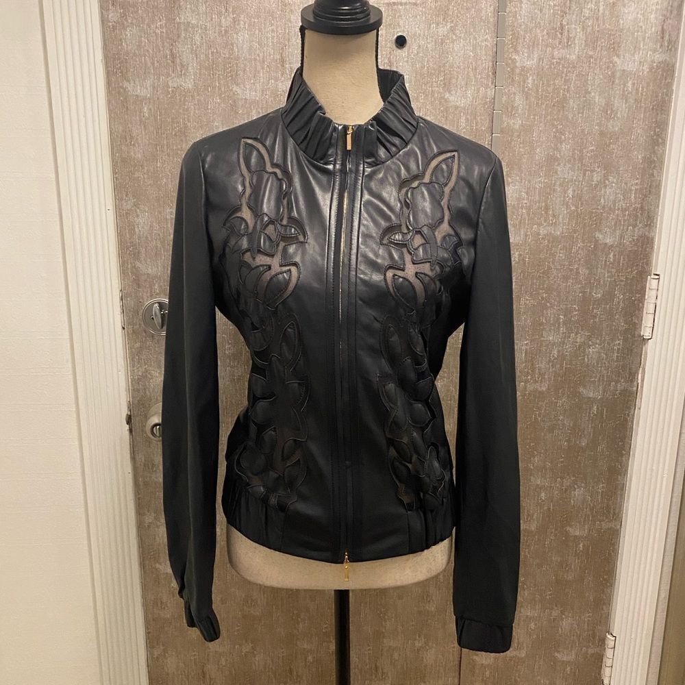 Escada 100% lamb leather mesh detailed bomber, size 38(S)